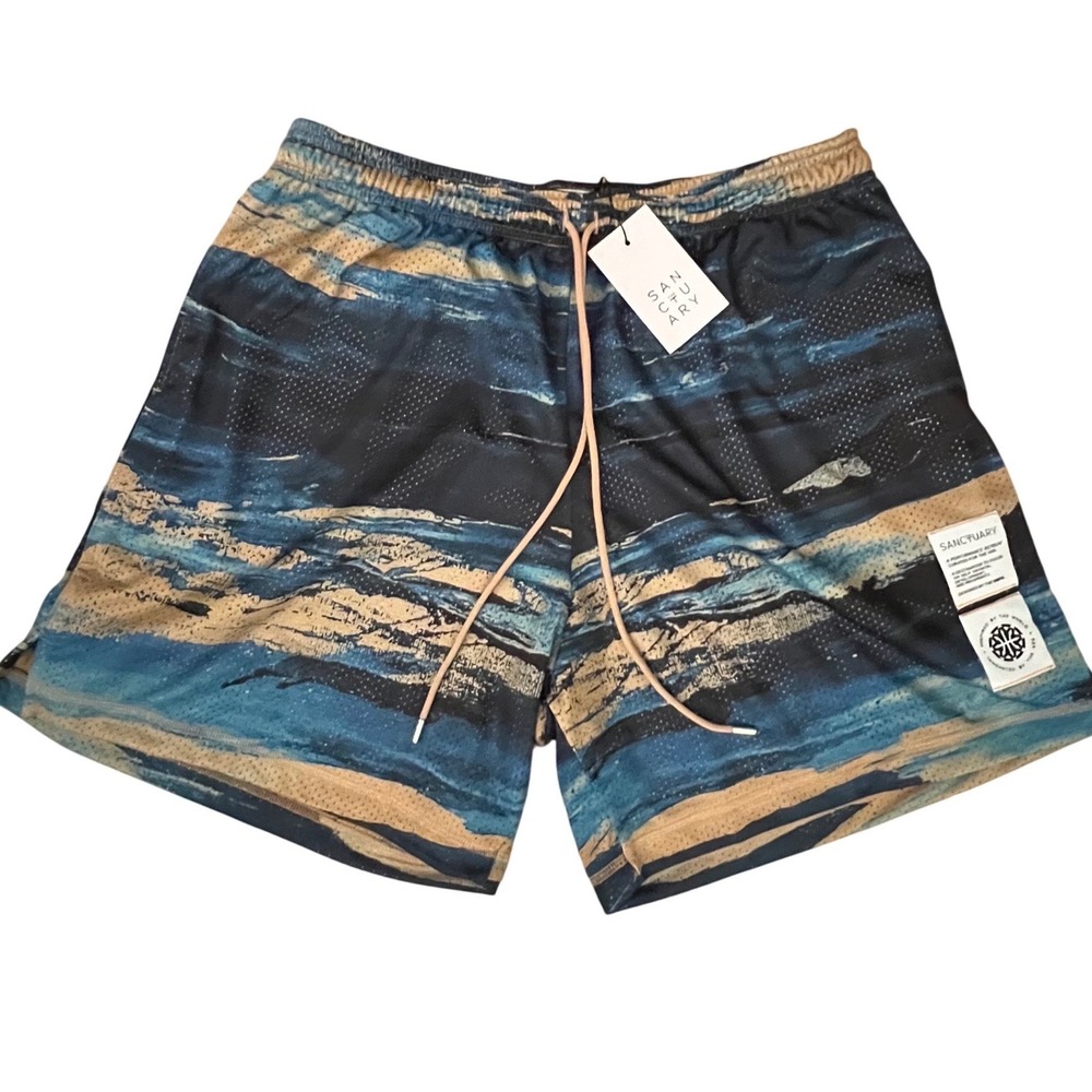 NBPA Sanctuary NWT Mesh Basketball Shorts Blue/Tan. Made in Italy. Mens XL